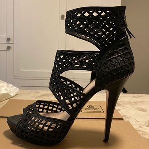 Miu Miu Black leather Strappy Caged Sandals.